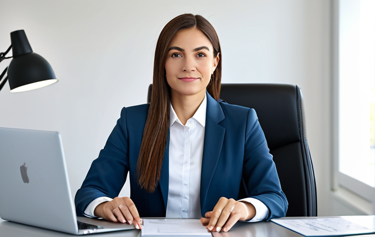 **

A fully clothed businesswoman in a professional, modest business suit, sitting confidently at a modern desk in a bright, contemporary office space. Natural lighting, perfect anatomy, correct proportions, well-formed hands, proper finger count. Safe for work, appropriate content, family-friendly, professional photography, high quality image.

**