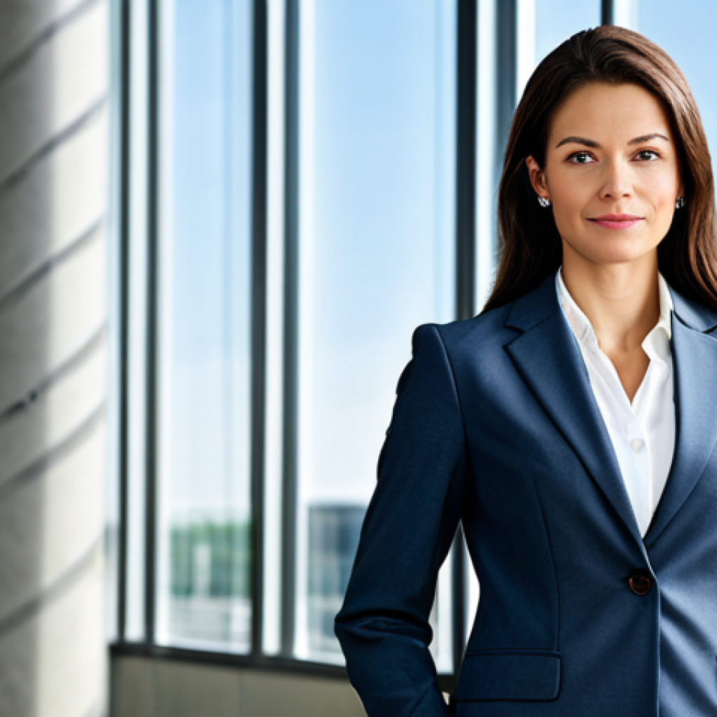 Professional Businesswoman**
"A professional businesswoman in a modest business suit, standing confidently in a modern office building, fully clothed, appropriate attire, safe for work, perfect anatomy, natural proportions, professional corporate photography, high quality, sharp focus."
**