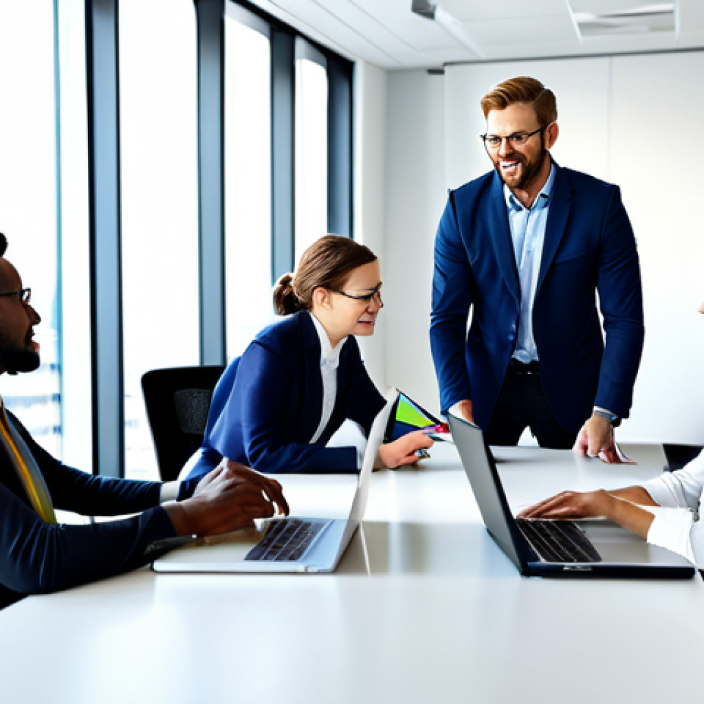 Teamwork in a Modern Office**

"A diverse team of professionals collaborating around a large table in a brightly lit, modern office. Everyone is fully clothed in business casual attire, engaging in a lively discussion. Laptops, tablets, and documents are scattered on the table. Focus on positive body language and expressions of teamwork. Safe for work, appropriate content, professional environment, perfect anatomy, natural pose, well-formed hands, proper finger count, high-quality rendering."

**
