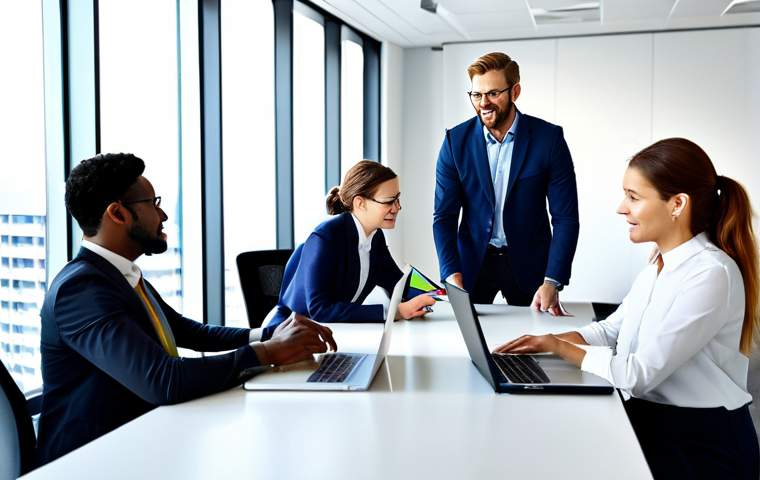 Teamwork in a Modern Office**

"A diverse team of professionals collaborating around a large table in a brightly lit, modern office. Everyone is fully clothed in business casual attire, engaging in a lively discussion. Laptops, tablets, and documents are scattered on the table. Focus on positive body language and expressions of teamwork. Safe for work, appropriate content, professional environment, perfect anatomy, natural pose, well-formed hands, proper finger count, high-quality rendering."

**