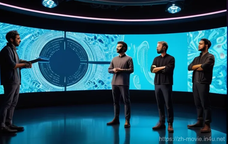 영화 후반 작업의 주요 이슈 - **Prompt 1: Futuristic Virtual Production Set**
    A bustling, ultra-modern virtual production film...