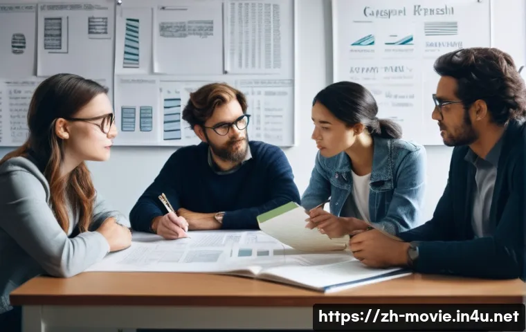 영화 제작 현장에서의 갈등 해결 - **Prompt:** A diverse group of film professionals, including a female director, a male screenwriter,...