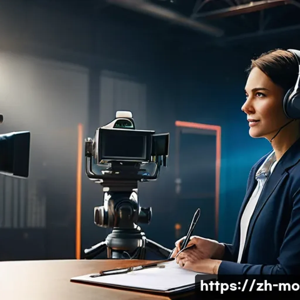 영화 제작사의 커리어 패스 - A dynamic film production set scene featuring a female production assistant wearing professional cas...