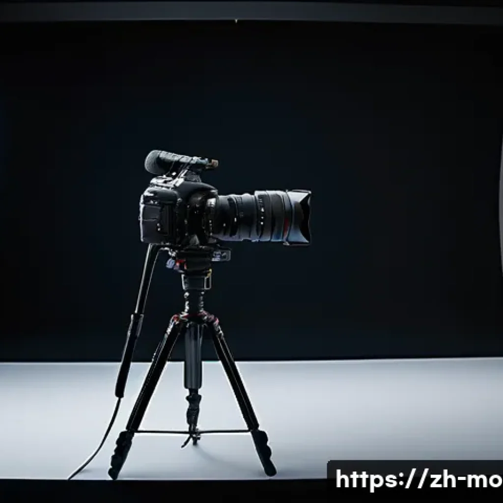 영화 제작 장비 리뷰 - A professional film set scene featuring a Sony Alpha 7S III camera mounted on a sleek carbon fiber t...