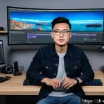 영화 편집 전문가가 되는 법 - A modern creative workspace featuring a young professional video editor working intensely on a high-...